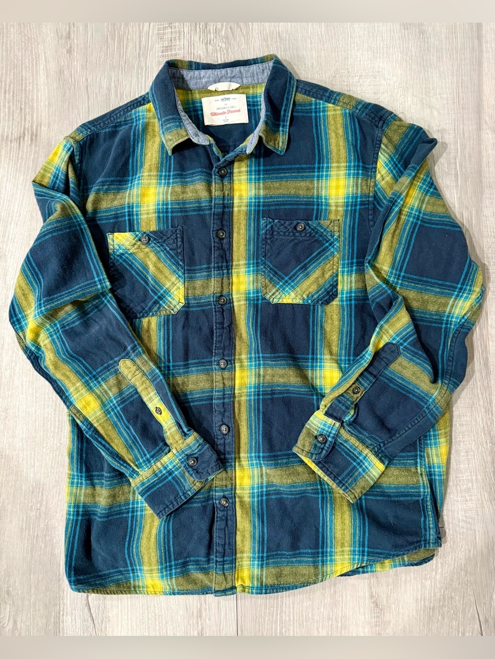 urban pipeline Plaid Button-Down Shirt - Navy & Yellow Men’s Large